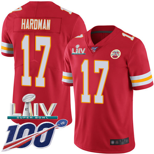 Kansas City Chiefs Nike 17 Mecole Hardman Red Super Bowl LIV 2020 Team Color Men Stitched NFL 100th Season Vapor Untouchable Limited Jersey
